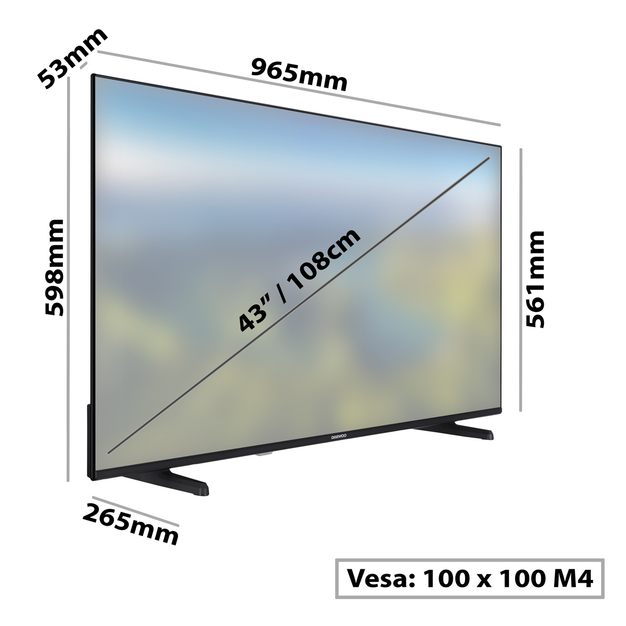 TV LED 109,22 cm (43) Daewoo 43DM72UA, 4K UHD, Smart tV